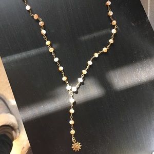 Orange/ peach beaded Y- drop with gold sun charm!!